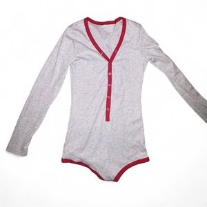 Gray and Red Long Sleeve Bodysuit